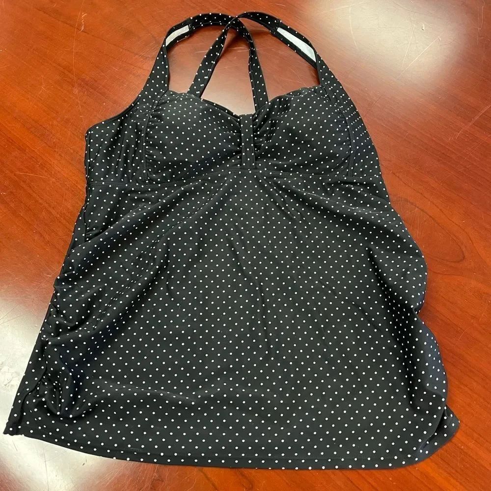 Motherhood Maternity Black Polka Dot Tankini Top sz L NWOT